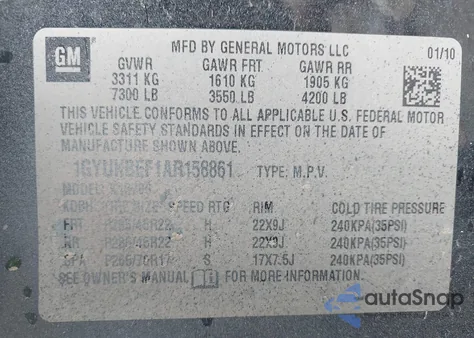 2010 Cadillac Escalade Luxury из США, поврежденный, VIN 1GYUKBEF1AR158861